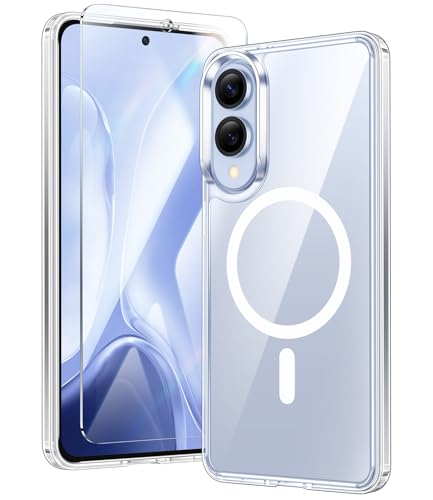 FNTCASE for Samsung Galaxy S25-Edge Case Magnetic with Screen Protector | Anti Yellowing, Military Grade Drop Protection Cell Phone Cover, Shockproof Protective Bumper, Transparent Phonecase - color: A-Clear, size: for Galaxy S25 Edge (6.7 inch)