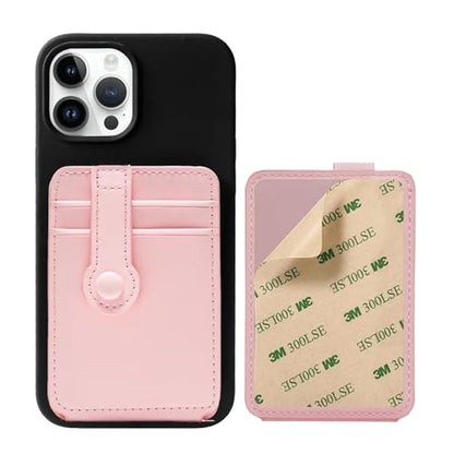 M-Plateau Phone Wallet Stick On, Sticky Credit Card Holder for Cell Phone with Elastic Magnetic Closure, Slim Phone Card Holder with Sticker for Most Smart Phone (Pink) - color: Pink