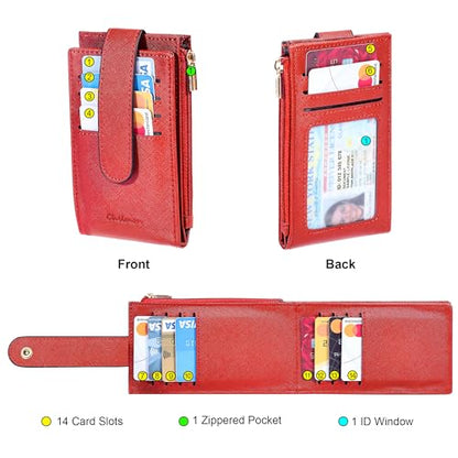 Chelmon Women's RFID Slim Card Holder Wallet | Thin Bifold Multi Card Case with Zipper Coin Pocket Purse for Women(Red) - color: Red