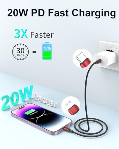 Bkduice 2ft USB C to Lightning Cable, 2 Pack PD Fast Charging [MFi Certified] USB C iPhone Charger Cord, Braided Short USBC to Lightning Cable for iPhone 14/13/12/11 Pro Max/XR/XS/SE/AirPods