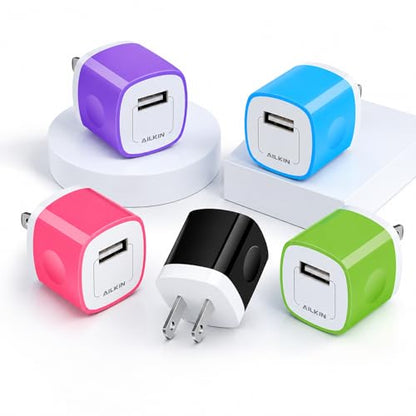 5 Pack USB Outlet Plug, Charger Block, Single Port USB-A Wall Charging Cube - size: 6ft, style: USB Wall Charger
