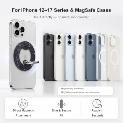 Magnetic Phone Ring Holder for MagSafe, Glitter Magnetic Grip - color: Black+Black