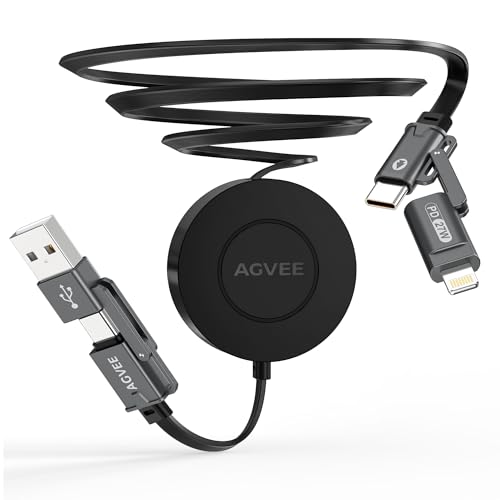 AGVEE 0.3ft Fixed / 2.3ft Extend One-End Retractable Multi Charging Cable - size: 0.3ft Fixed / 2.3ft Extend