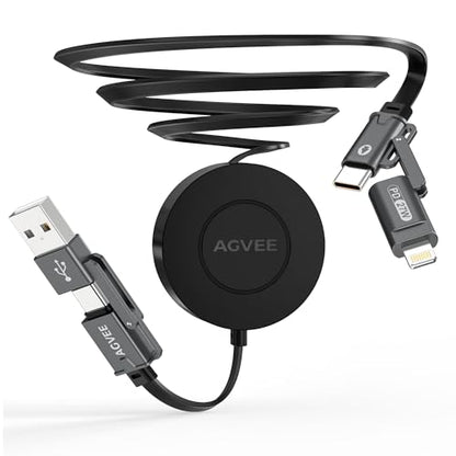 AGVEE 0.3ft Fixed / 2.3ft Extend One-End Retractable Multi Charging Cable - size: 0.3ft Fixed / 2.3ft Extend