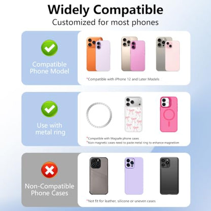Magnetic Phone Ring Holder with MagSafe, 360° Rotation Super Magnet Finger Grip Removable Kickstand, Cute Stained Glass Floral Designed Stand for iPhone 17 16 15 14 13 12 Pro Max Plus, Blue Flower - color: Blue Flower