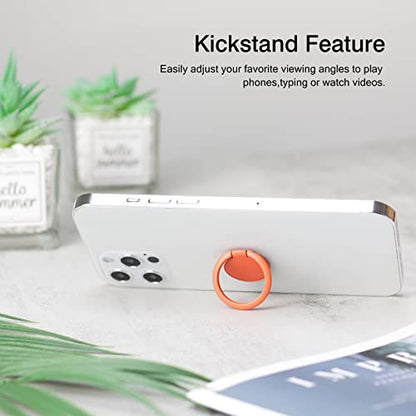 [2 Pack] Matte Finish Round Ultra-thin Cell Phone Ring Holder Stand,360 Degree Rotation and 180 Degree Adjustable Finger Ring Kickstand with Frosted Metal Phone Grip (Orange)