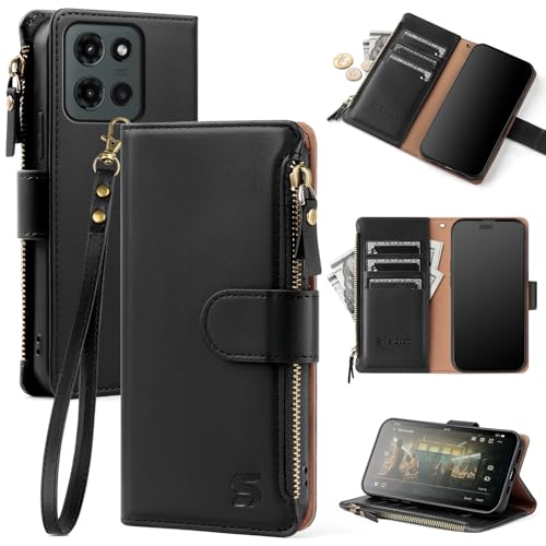 Shieldtop Compatible with Motorola Moto G 2026/2025 / G Play 2026 Wallet Case with Card Holder,Women Men RFID Blocking PU Leather Flip Phone Case Wrist Strap Zipper Credit Card Slots,Black - color: Black, size: Moto G 2026 / 2025 / G Play 2026 - 6.7"