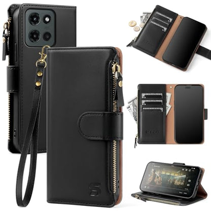 Shieldtop Compatible with Motorola Moto G 2026/2025 / G Play 2026 Wallet Case with Card Holder,Women Men RFID Blocking PU Leather Flip Phone Case Wrist Strap Zipper Credit Card Slots,Black - color: Black, size: Moto G 2026 / 2025 / G Play 2026 - 6.7"