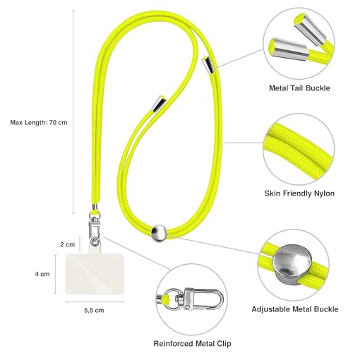 TBOC 2X Cell Phone Lanyard [Fluor Yellow] - Comfortable Universal Smartphone Lanyard - Easy to Use Neck Phone Holder [White Ice Patch] Adjustable Length Phone Strap Crossbody - Fits All Mobile Phones - color: Fluor Yellow