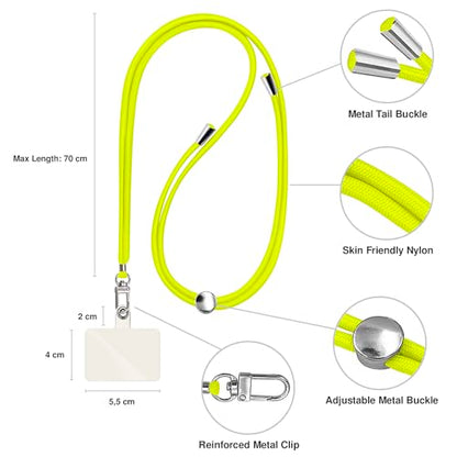 TBOC 2X Cell Phone Lanyard [Fluor Yellow] - Comfortable Universal Smartphone Lanyard - Easy to Use Neck Phone Holder [White Ice Patch] Adjustable Length Phone Strap Crossbody - Fits All Mobile Phones - color: Fluor Yellow