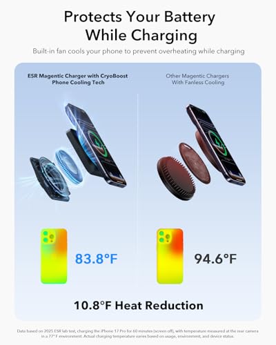 ESR 3 in 1 Charging Station, Qi2.2 25W MagSafe Charger Stand w/Cryoboost - color: Black
