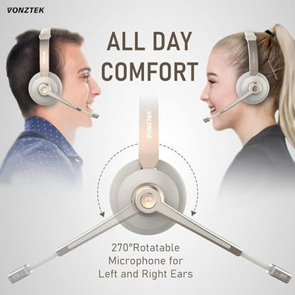 Wireless Headset, Trucker Bluetooth Headset with Microphone Noise Canceling & USB Dongle, 5.0 Wireless Headphones with Mic Mute for Cell Phone PC Computer Work Office Teams Meeting Call