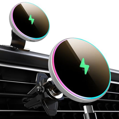 for Magsafe Car Mount Charger 15W LED RGB Car Phone Holder for Dash Vent - color: Silver