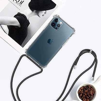 for iPhone 12 Pro Max Clear Case Adjustable Shoulder Neck Lanyard Crossbody Strap Phone Cover Women Girls Soft Slim Bumper Shockproof Protective Mobile Case for iPhone 12 Pro Max - Black - size: for iPhone 12 Pro Max