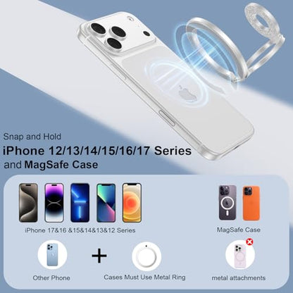 Magnetic Finger Phone Grip Holder Dual-Sided Magnet Gym Finger Ring Loop Adjustable MagSafe Finger Ring for iPhone 17 Pro Max Air 16e 16 15 14 13 12 Pro Max,Samsung,Phone Stand for Magnetic Car Mount - color: White
