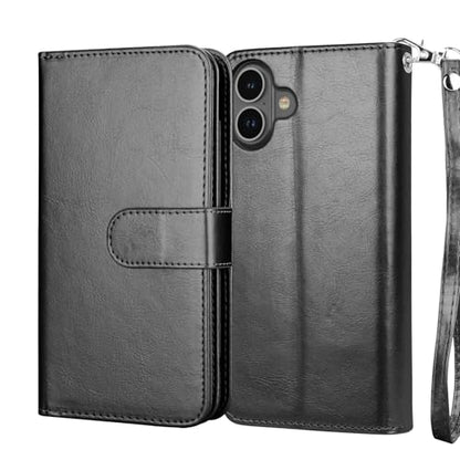 NJJEX Compatible with iPhone 16 Plus Wallet Case, 9 Card Slots, Black | PU leather folio flip, detachable magnetic phone cover, integrated kickstand, included lanyard - color: Black, size: iPhone 16 Plus