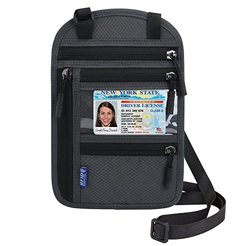 Passport Holder for Travel, RFID Travel Pouch Neck Wallet, Waterproof Passport Wallet for Women and Men, Dark Gray - color: Dark Gray