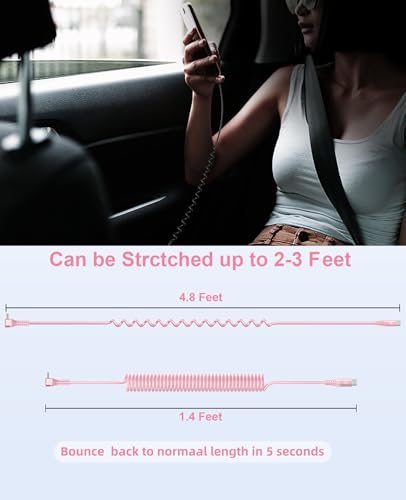 90 Degree Coiled USB C Cable for Car 3FT, 2Pack USB C to USB C Cable-Pink - color: Pink, size: 3FT