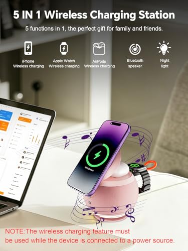 Bluetooth Speaker with Wireless Charging Stand, Pink - color: Pink