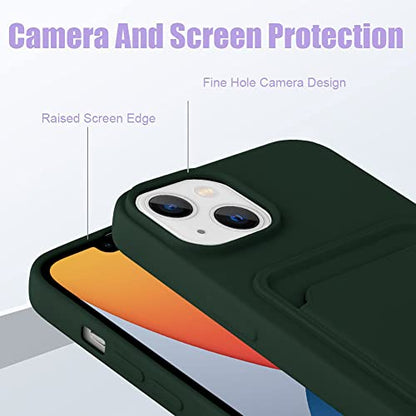 MZELQ Compatible with iPhone 14 Case Card Holder -Green | Wallet Cover,Camera Protection + Screen Protector Soft Card Slot Phone Case - color: Green, size: iPhone 14