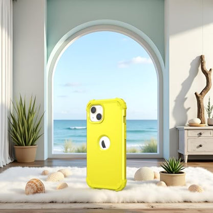 IDweel for iPhone 15 Case with Screen Protector,Luxury 3 in 1 Shockproof Slim Fit Hybrid Heavy Duty Protection Glitter Hard PC Cover Soft Silicone Bumper Full Body Case,Yellow - color: Yellow