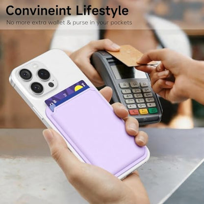 oakxco Magnetic Phone Wallet Stick On, Secure Phone Card Holder Silicone Compatible with Magsafe, Adhesive Pocket Sleeve ID Credit Card, Slim Thin Card Case, Compatible with iPhone Samsung, Lilac - color: Lilac