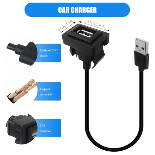 Improved Universal USB Dash Socket for Toyota - 34x23mm Flush Mount with 9.84" Extension Cord