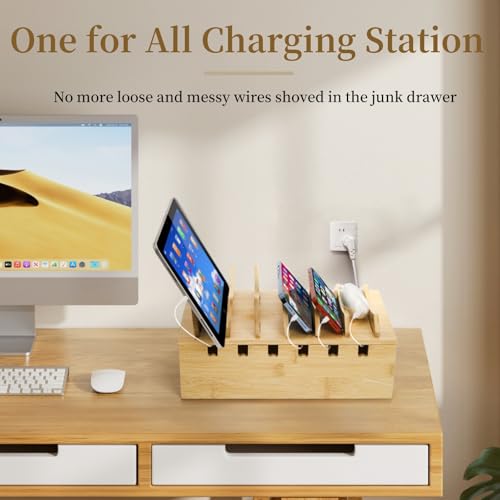 WRINGKIT Bamboo Charging Station for Multiple Devices, Hold 6 Devices