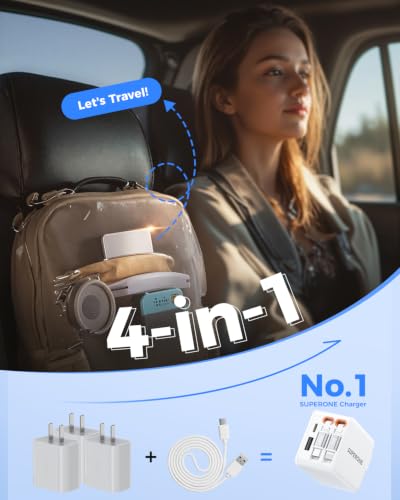 SUPERONE 84W Retractable Charger, 4-in-1 Wall Charger with Dual Cables - color: White