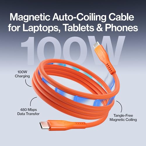 Statik MagStack Pro USB C to USB C Coiling Magnetic Charging Cable,100W - color: Orange, size: 3ft, style: USB-C to USB-C