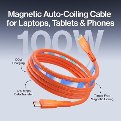 Statik MagStack Pro USB C to USB C Coiling Magnetic Charging Cable,100W - color: Orange, size: 3ft (3 Pack), style: USB-C to USB-C