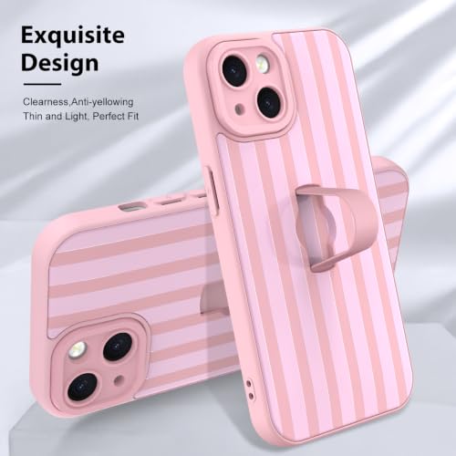 KANGHAR Compatible with iPhone 15 Case Stripes Pattern -Pink | Silicone Cute, Wristband Kickstand Camera Protection Soft Slim Cover for Girls Women - color: Pink-Stripes, size: iPhone 15