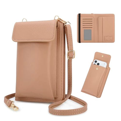 DOB SECHS Leather Passport Wallet Crossbody Phone Bag, RFID Blocking Passport Holder Credit Cards Case for Women - color: Brown-2