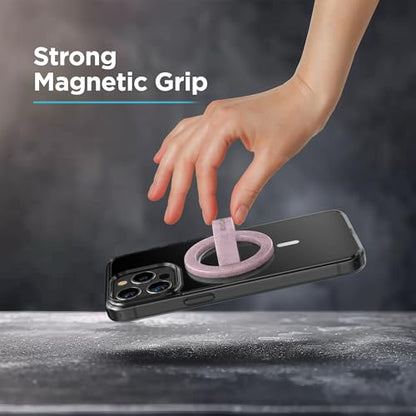 2-Pack Magnetic Phone Grip Holders for iPhone, Compatible with MagSafe (Soft-Touch Silicone) Cute Finger Loops for Women, Comfortable and Secure Fit (Clear Sparkle & Glitter Pink) - color: Pink Glitter