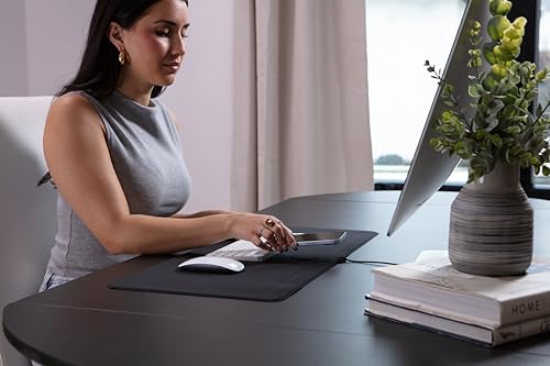 ZAGG Mouse Pad Desk Mat with Wireless Charging for All Devices - 10W Fast Charge, Integrated USB-C, Premium Felt Top, Non-Slip Bottom, Office Organizer, Black