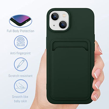 MZELQ Compatible with iPhone 14 Case Card Holder -Green | Wallet Cover,Camera Protection + Screen Protector Soft Card Slot Phone Case - color: Green, size: iPhone 14