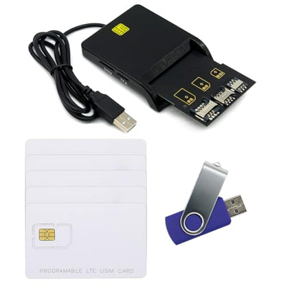 LTE Cards Program kit, SIM Card Tools & Accessories Include 1 SIM Card Reader + 5pcs programmable USIM Cards + 1 Mini Micro Nano sim Card Adapter kit + GRSIM Software Programer Tool