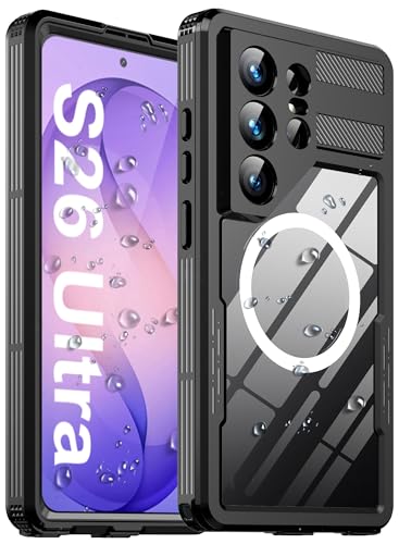 for Samsung Galaxy S26 Ultra Case Waterproof, with Built-in Screen Protector Dustproof Shockproof Full Body Underwater Protective Phone Case Cover (Black M) - color: Black M, size: Galaxy S26 Ultra