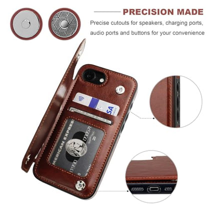 ONETOP for iPhone 17e/16e Wallet Case with Credit Card Holder,Brown | Kickstand,ID/Cash Holder,Case Wallet with Card Slots,Double Magnetic Clasp,Durable PU Leather Shockproof Cover for Women Men - color: Brown