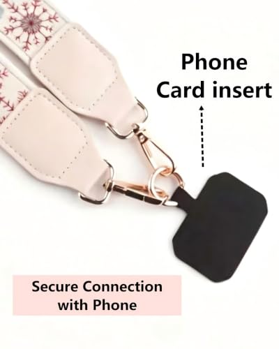 Phone Lanyard Card Holder, Adjustable White Strap Pattern Crossbody Neck