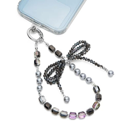 WOZEAH Phone Charm for Women, Beaded Wrist Strap Lanyard with Tether Tab – Anti-Theft Hands-Free Detachable Phone Chain Wristlet - color: Crystal Bow