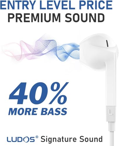 LUDOS FEROX 2 Pack Wired Earbuds in-Ear Headphones, 5 Year Warranty, Earphones with Microphone, Noise Isolation for 3.5mm Jack Ear Buds for iPhone, Samsung, Computer, Laptop, Kids, School Students - size: 2 Pack