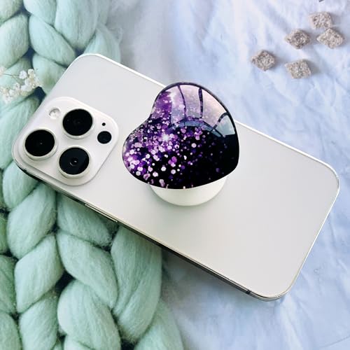Moblile Cell Phone Grip Heart Shape Glass Holder for Smartphones and Tablets, Cellphone Collapsible Expandiing Stand（Black Purple