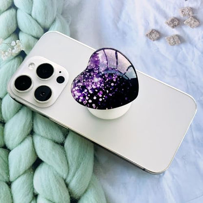 Moblile Cell Phone Grip Heart Shape Glass Holder for Smartphones and Tablets, Cellphone Collapsible Expandiing Stand（Black Purple