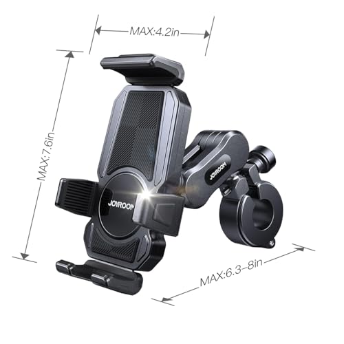 JOYROOM Aluminum Alloy Motorcycle Phone Mount with Vibration Dampener, Motorcycle Phone Holder for Harley Bike Bicycle Scooter ATV/UTV, Compatible with iPhone, Samsung, All Cell Phones
