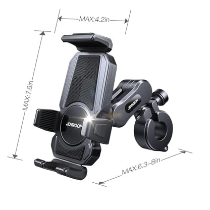 JOYROOM Aluminum Alloy Motorcycle Phone Mount with Vibration Dampener, Motorcycle Phone Holder for Harley Bike Bicycle Scooter ATV/UTV, Compatible with iPhone, Samsung, All Cell Phones