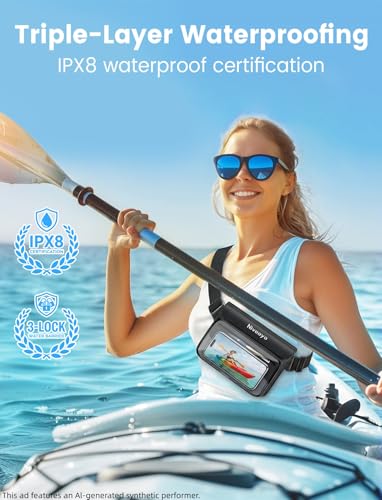 Niveaya IPX8 Floating Waterproof Fanny Pack Holds Phone, Passport & Cash | Large Capacity Touch Screen Adjustable Waist Strap for Kayaking, Paddle Boarding, Waterpark & Swimming Essentials - color: Black&Pink