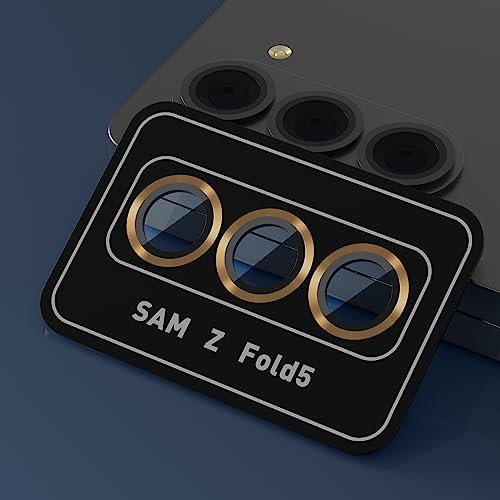 Suoman for Samsung Galaxy Z Fold 5 Camera Lens Protector, Metal Texture Style Tempered Glass Camera Lens Cover [Metal CD Lines]- Gold - color: Gold