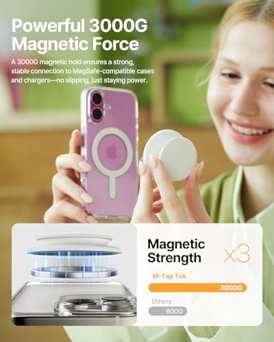 Sinjimoru Magnetic Phone Grip for MagSafe, Soft Silicone, White - color: White