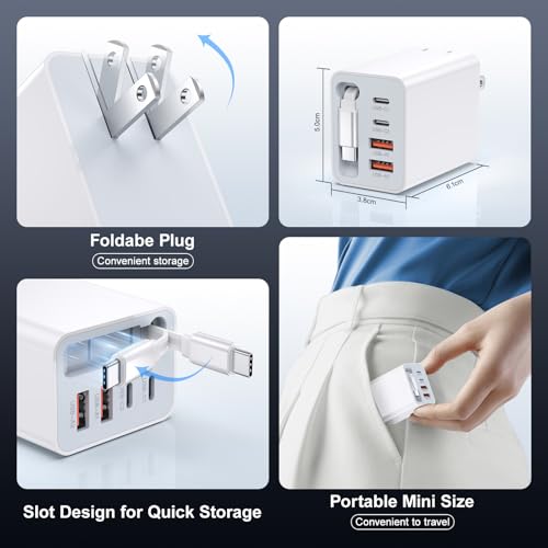 40W Retractable USB-C Wall Charger, 5-in-1 Retractable Phone Charger